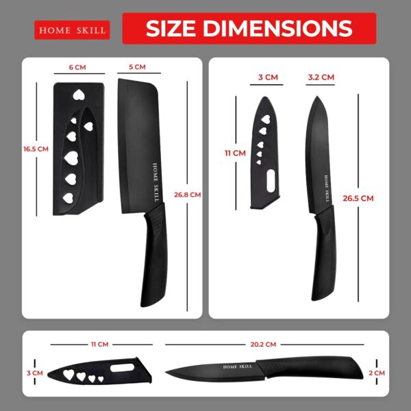 HOME SKILL® Stainless Steel 3 Pieces Professional Kitchen Knife Set Meat Knife Chef Knife with Non-Slip Ergonomic Handle Sharp Manual Sharpening for Home Kitchen High Carbon Knife Black Set(Black) - Image 2