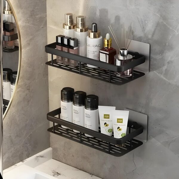 BINSBARRY Self-Adhesive Multipurpose Wall Mounted Bathroom Shelf and Rack for Bathroom and Kitchen,Space Saving Bathroom Organizer  (Black Shelf, Pack of 1)