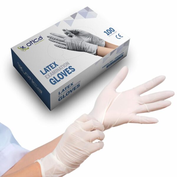 OTICA Latex Hand Gloves|100 pcs|Medical Grade 4gm|White|Food Grade|Ce Approved|Non Sterile|Medical Examination|All-Purpose|Powdered|Cleaning|Examination Gloves Pack of 100 (Medium)