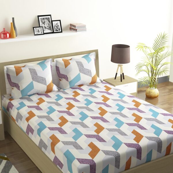 Status Contract -2025 Cotton Rich Double Bedsheet with 2 Pillow Covers for Bed Room, Home, Hotel-120 GSM (Multi1) - Image 2