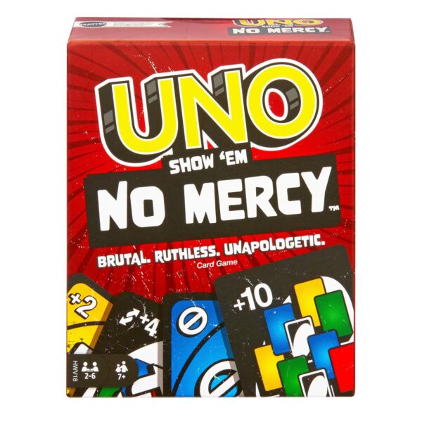 Mattel Games ​UNO Show ‘em No Mercy Card Game for Kids, Adults & Family Parties and Travel with Extra Cards, Special Rules and Tougher Penalt