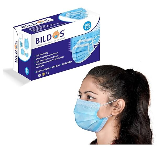 Bildos 3Ply Non-Woven Fabric Disposable Anti-pollution Dust Mask With Nose Clip for Unisex